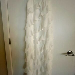 Lulu's White Long Feathered Dress